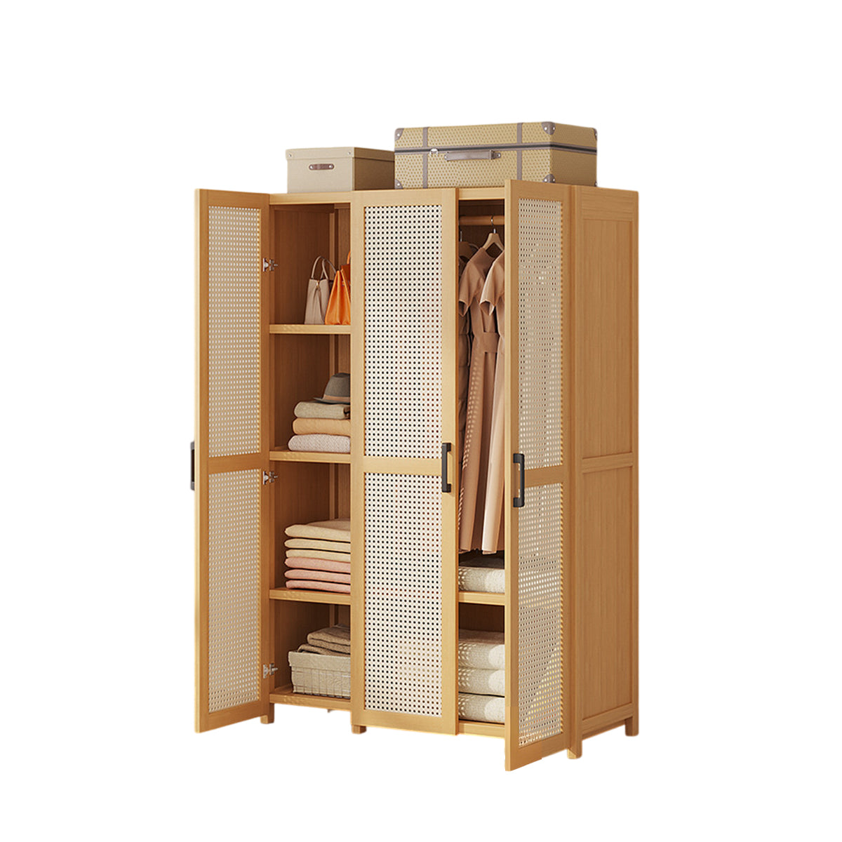 Minimalist Wardrobe with Doors Bamboo Durable for Bedroom Clothes Storage Use