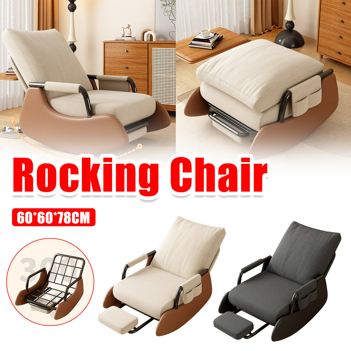 Foldable Lounge Recliner with a Solid Wood Base