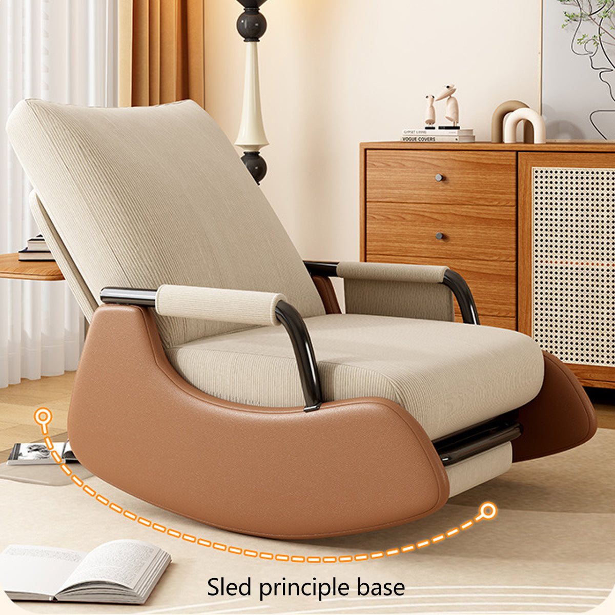 Foldable Lounge Recliner with a Solid Wood Base