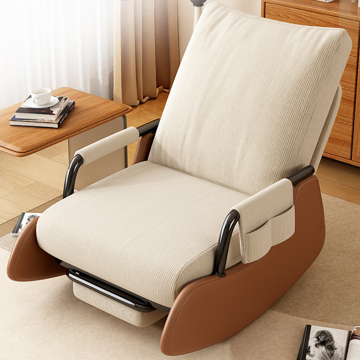 Foldable Lounge Recliner with a Solid Wood Base