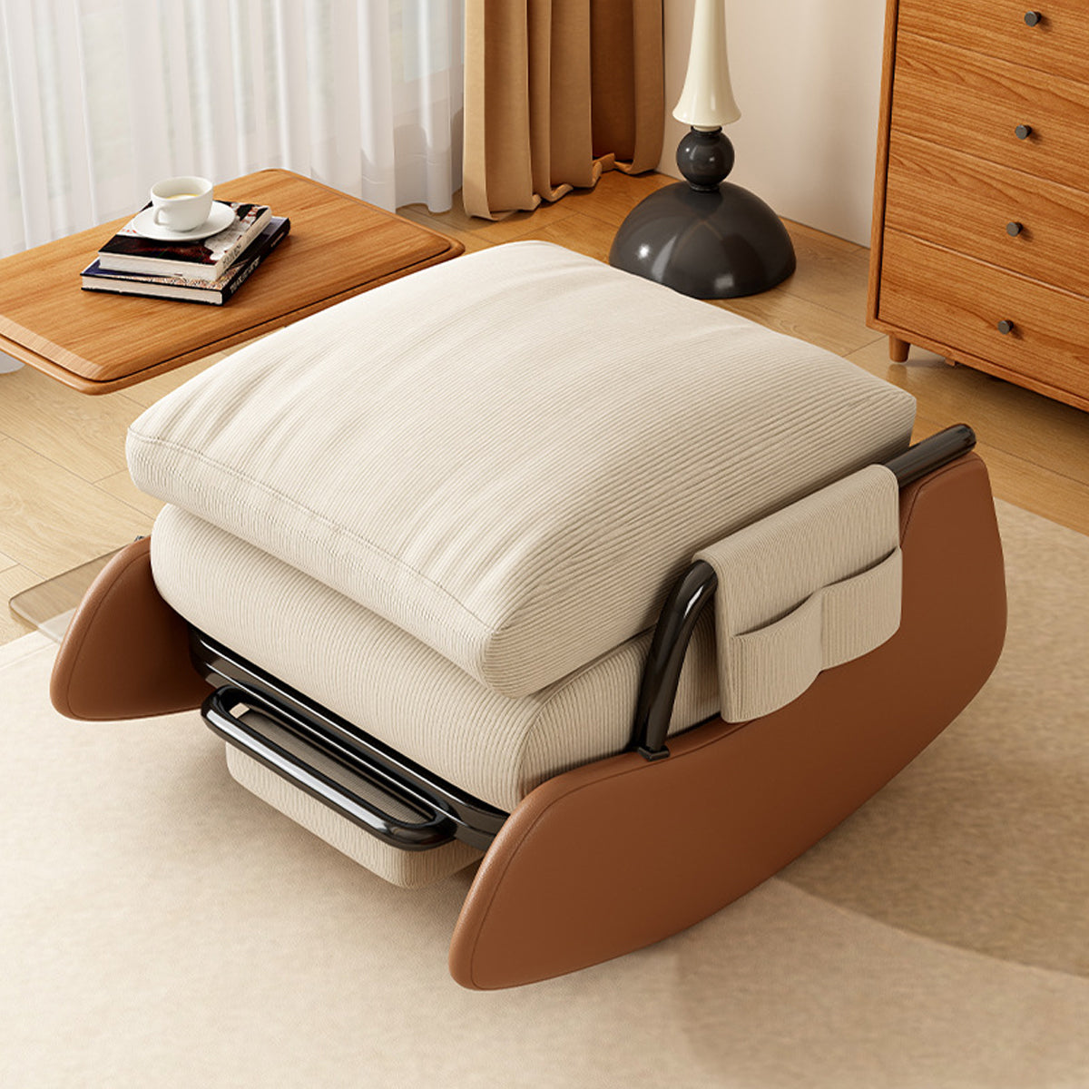 Foldable Lounge Recliner with a Solid Wood Base