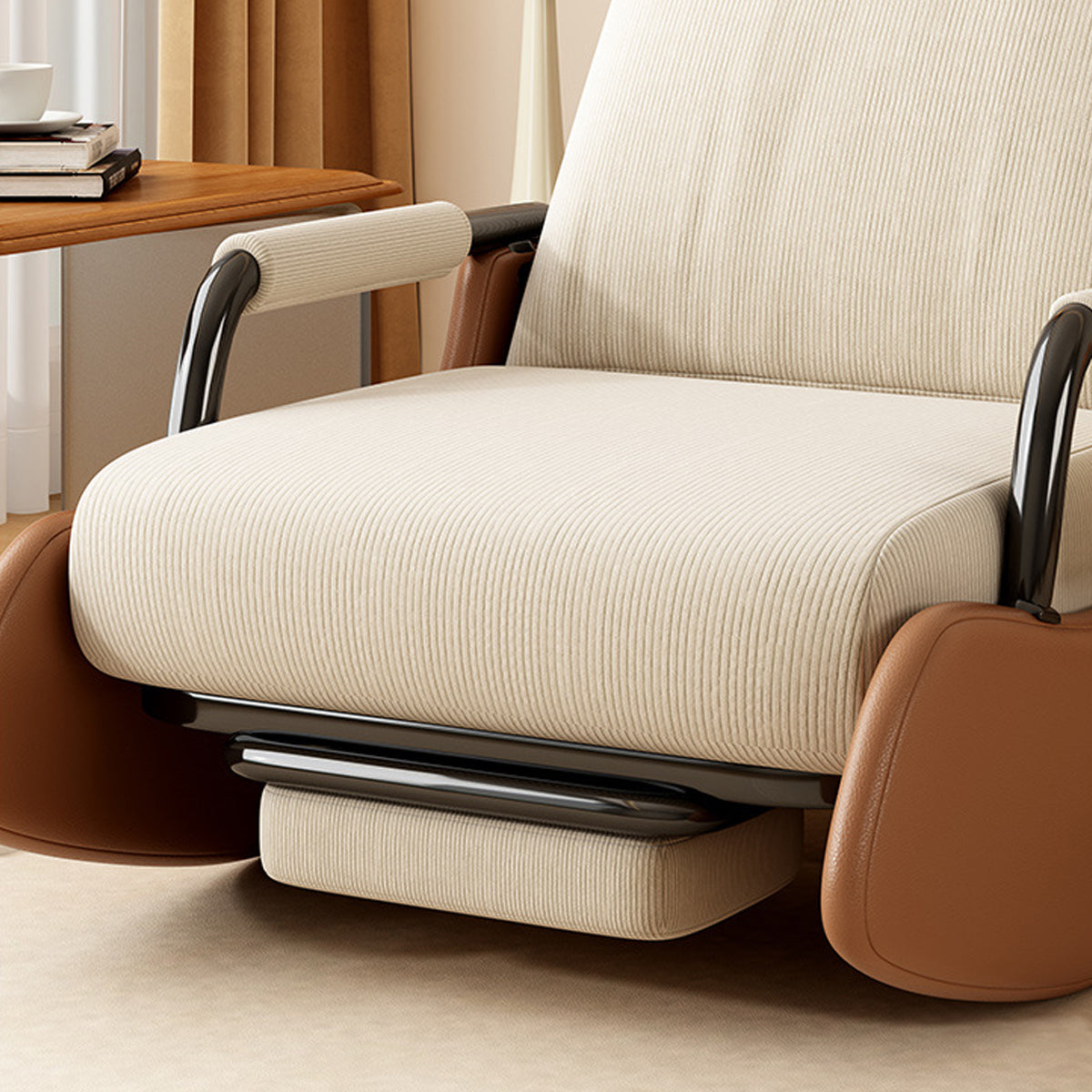 Foldable Lounge Recliner with a Solid Wood Base